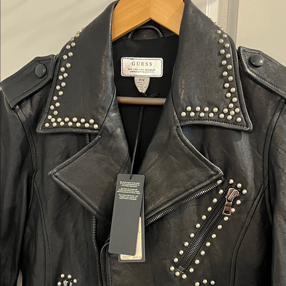 GUESS Black Leather Studded Jacket size M